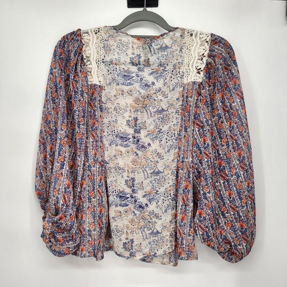 Anthro HD in Paris Chinoiserie Peasant Top Cottagecore Floral Blouse Women's 00P - Picture 10 of 10